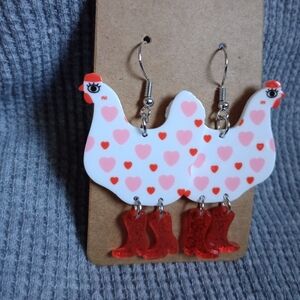 Chicken with boots earrings